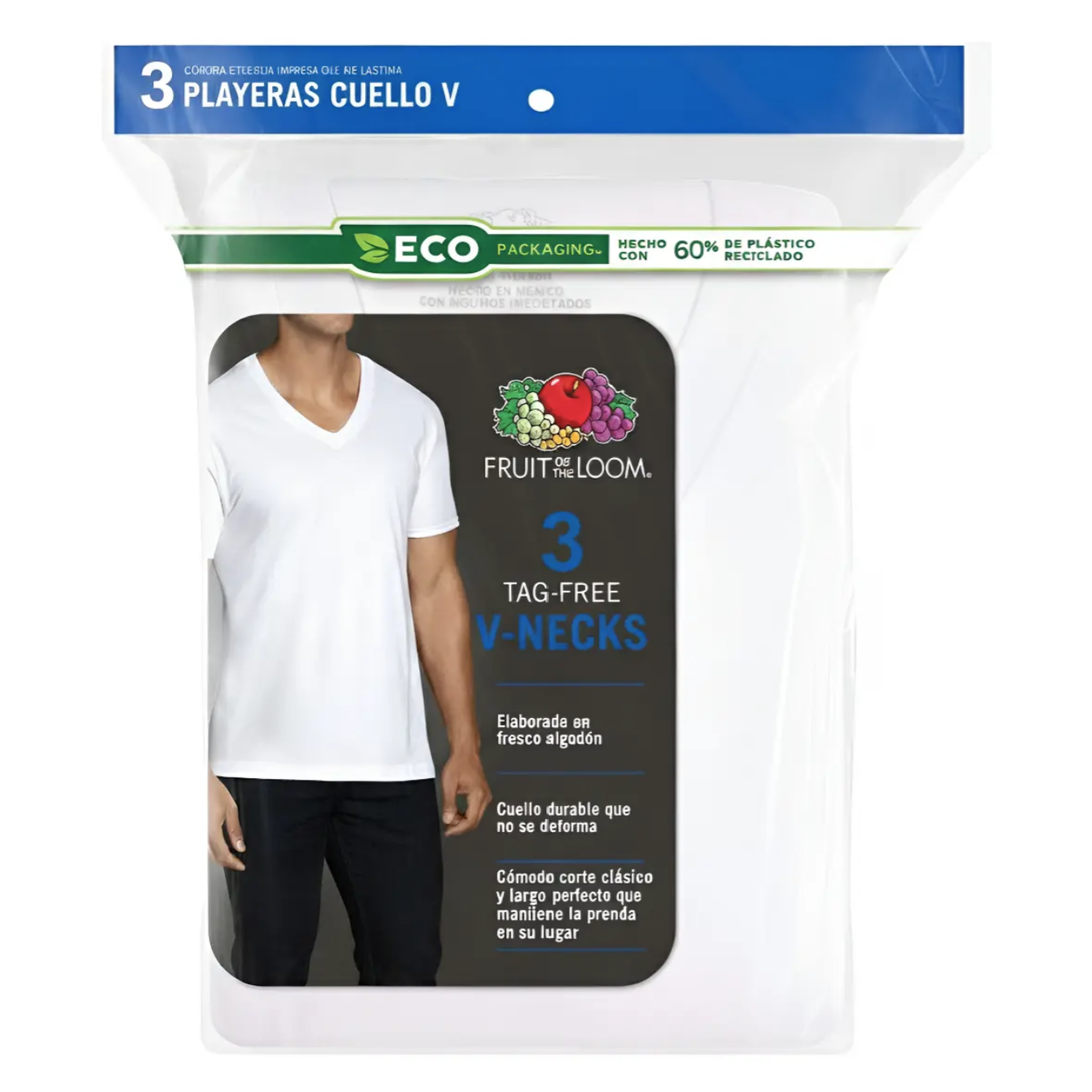 Playera Fruit of the Loom Cuello V Caballero 2525Vm Blancos
