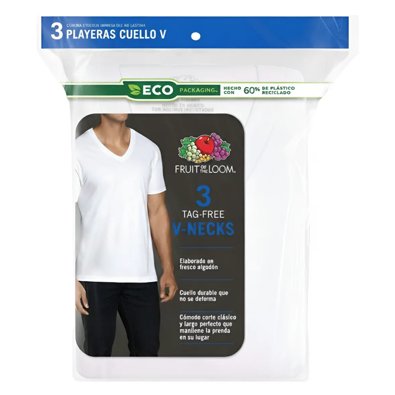 Playera Fruit of the Loom Cuello V Caballero 2525Vm Blancos