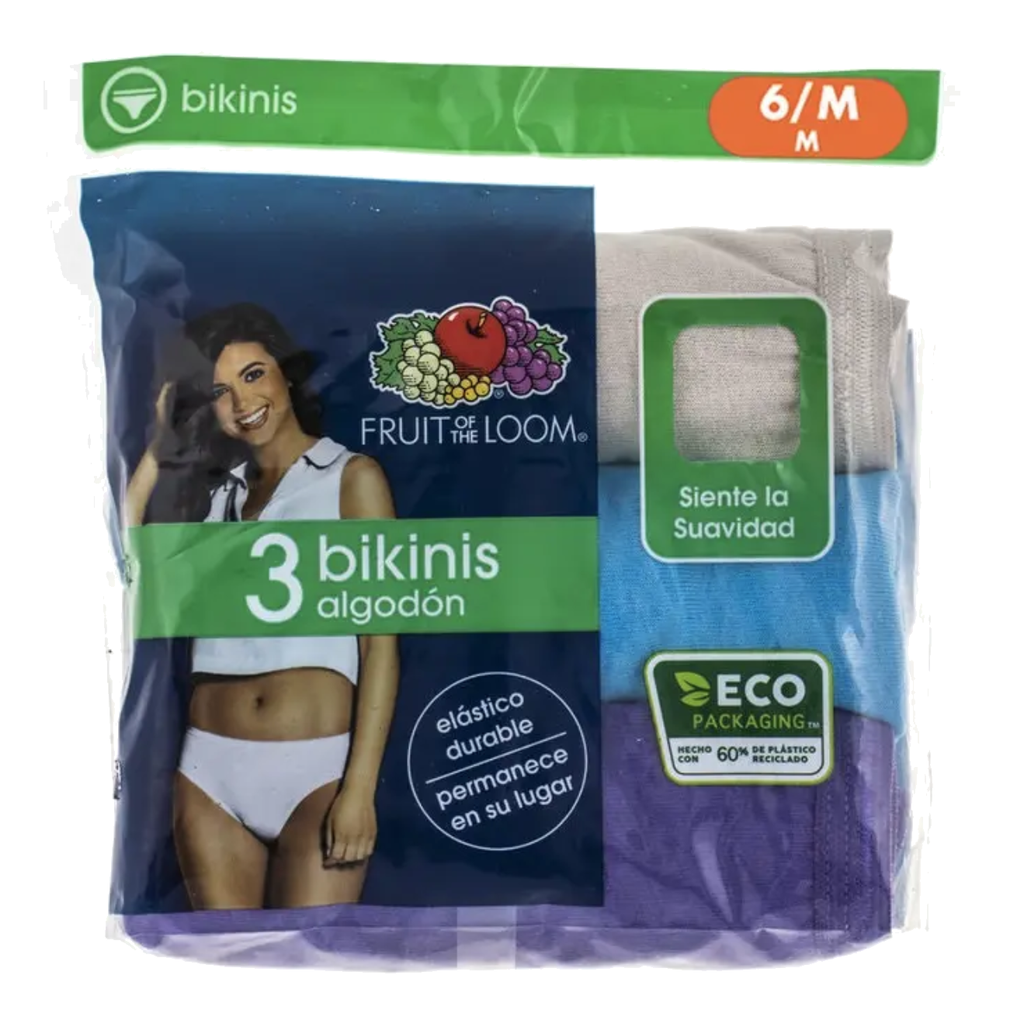 Bikini Dama Fruit of the Loom 3Dbiksm Multicolor 3Pz Colores