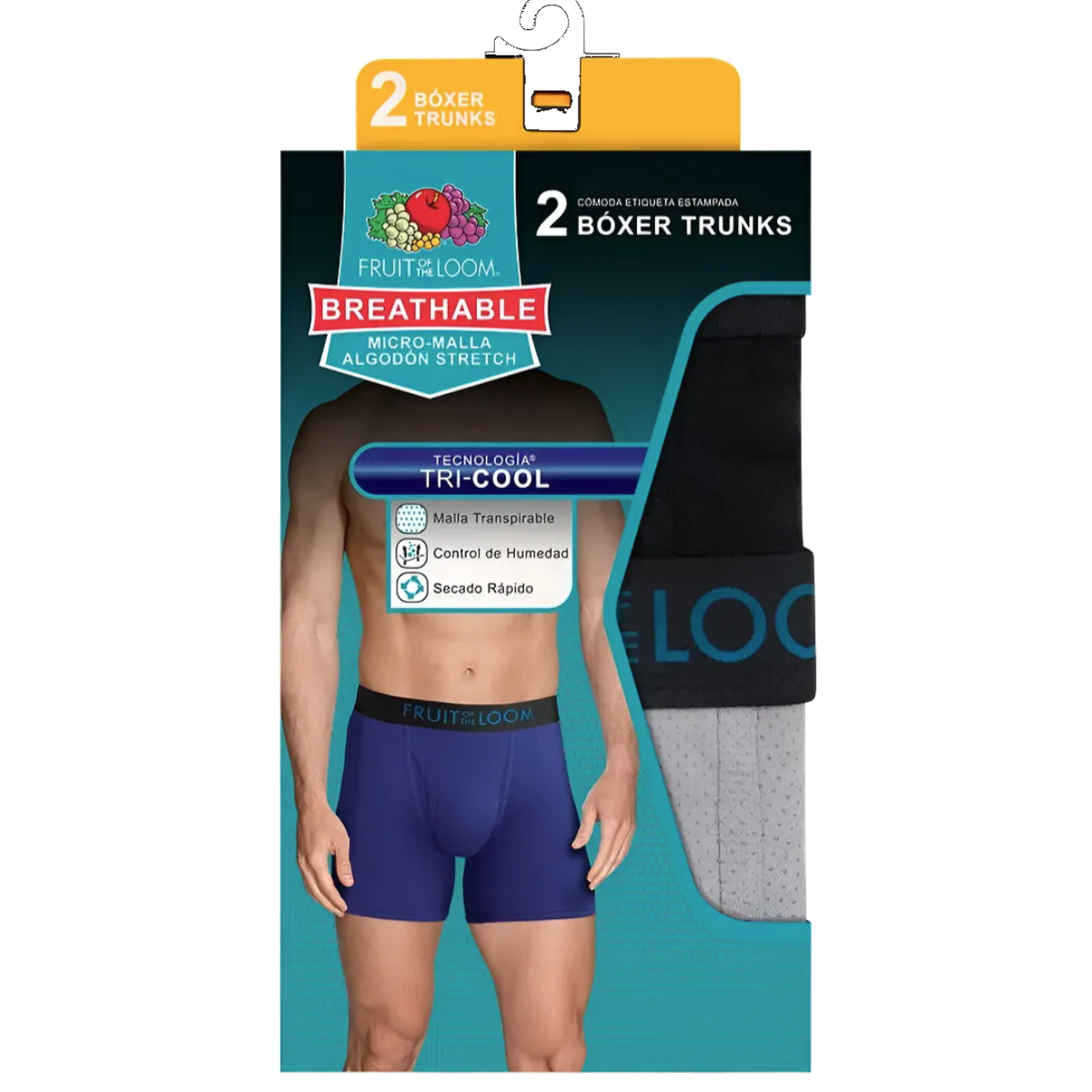 Boxer Fruit of the Loom Caballero Trunk Breathable Tri-cool Negro/Gris