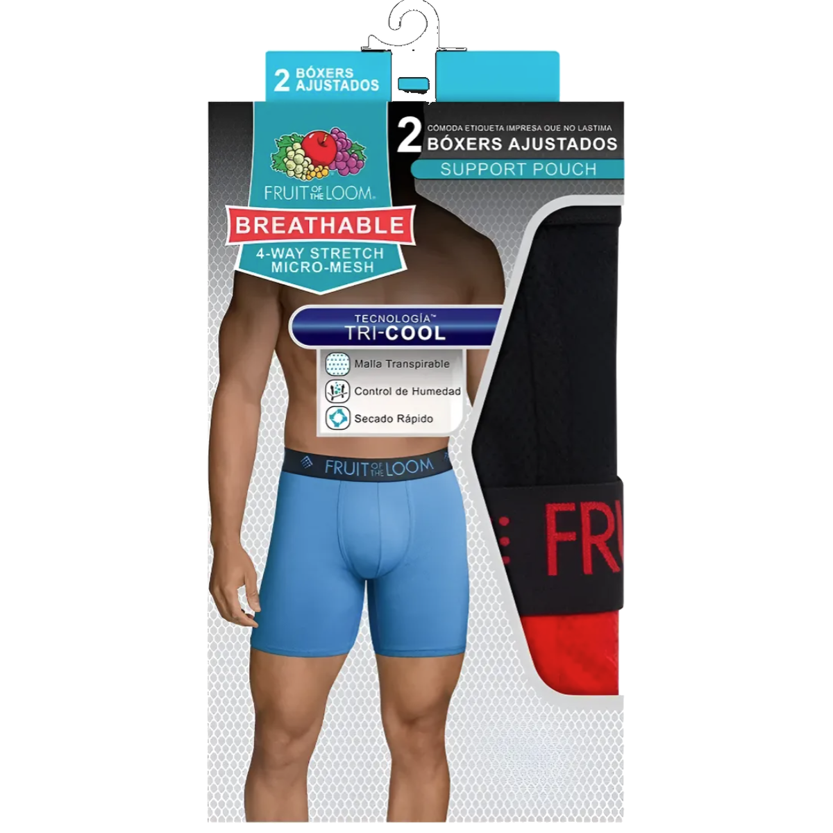 Boxer Fruit of the Loom Caballero Corto 2pack Tri-cool Negro/Rojo