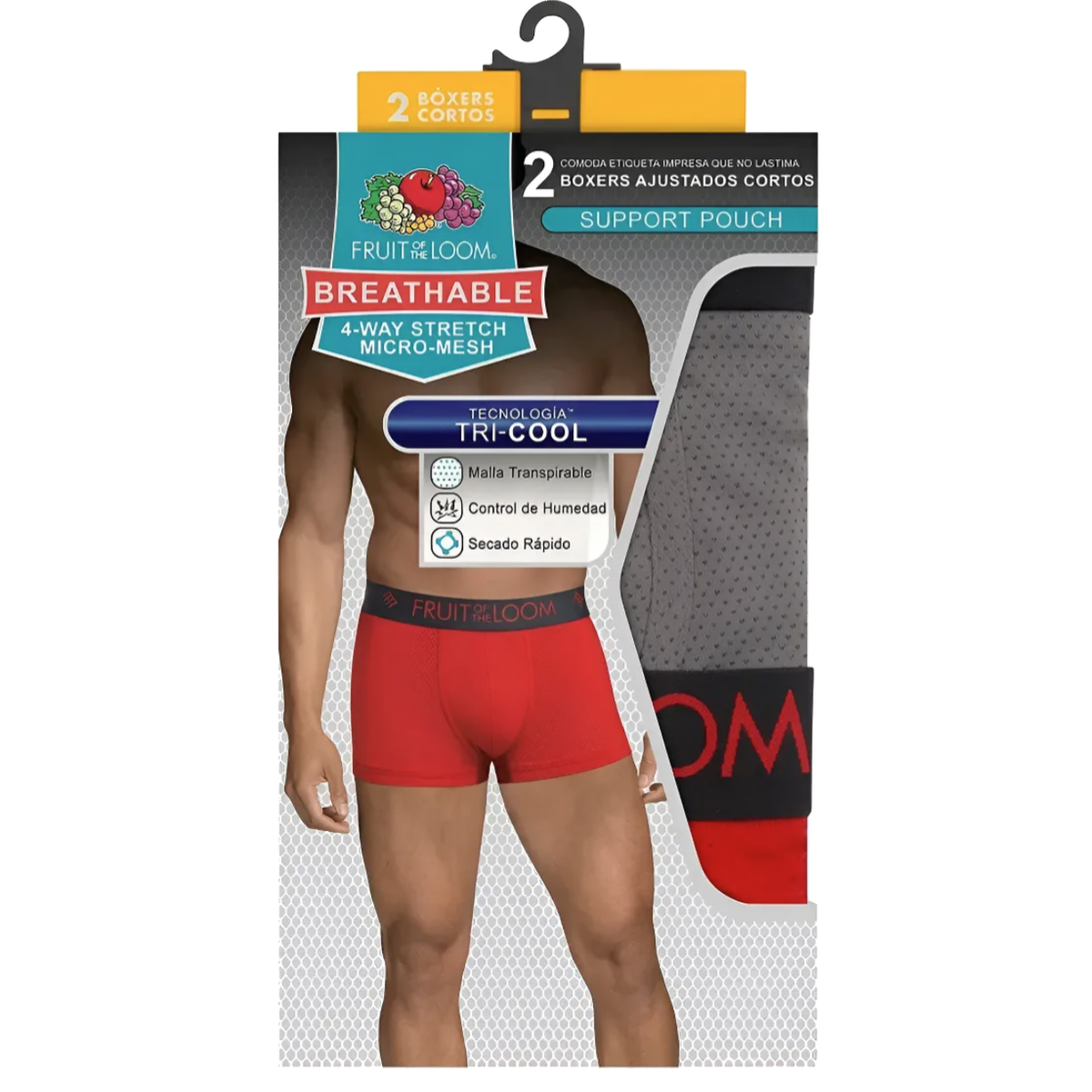 Boxer Fruit of the Loom Caballero Corto 2pack Tri-cool Gris/Rojo